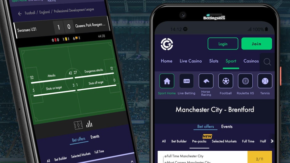 Screenshots of grosvenor casino football betting features on google pixel 4